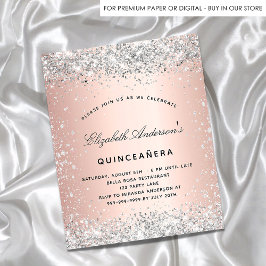Budgetinbjudan till Quinceanera silver ro guld