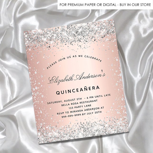 Budgetinbjudan till Quinceanera silver ro guld (Skapare uppladdad)