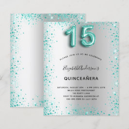 Budgetinbjudan till Quinceanera silver teal glitte