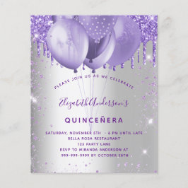 Budgetinbjudan till Quinceanera silver violett