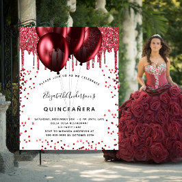Budgetinbjudan till Quinceanera, vit röd glitter Flygblad