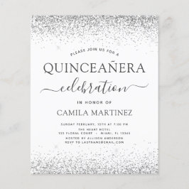 Budgetinbjudan till Quinceanera White Silver Glitt