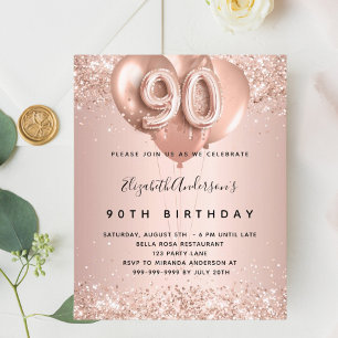 Budgetinbjudan till ro guld-ballonger på 90:e föde flygblad