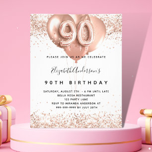 Budgetinbjudan till ro guld-ballonger på 90:e föde flygblad