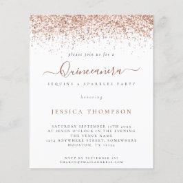 Budgetinbjudan till Ro Guld Glitter Quinceañera