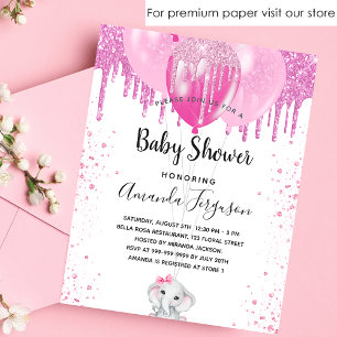 Budgetinbjudan till rosa av elefantflicka för baby flygblad