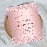 Budgetinbjudan till rosa glitter dammiga ro<br><div class="desc">En modern, snyggt och glamorös inbjudan till en kvinnas 50:e (eller någon ålder) födelsedagsfest. En dammig ro, rosa faux metallic tittar bakgrund med faux glitter drop, färgdroppstift. Namn är skrivet med ett modernt skript för färgaden ro guld i mörk, skrivet med stil. Anpassa och lägg till information om namn, ålder...</div>