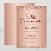 Budgetinbjudan till Rosa Glitter Quinceanera