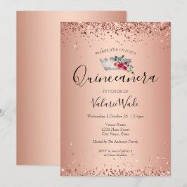 Budgetinbjudan till Rosa Glitter Quinceanera