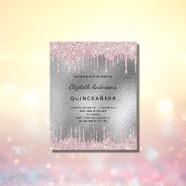 Budgetinbjudan till rosa i silver glitter