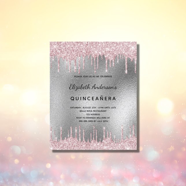Budgetinbjudan till rosa i silver glitter (Skapare uppladdad)