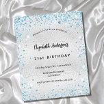Budgetinbjudan till silver blå glitter från födels flygblad<br><div class="desc">Observera att inbjudan är papper och mycket tunn. Kuvert ingår inte. Om du vill ha mer omfattande inbjudningar (samma design) kan du besöka vår butik. För elegant 21:a födelsedag (eller någon annan ålder). En faux silver tittar bakgrund. Dekorerad med blå faux glitter,  gnistor. Anpassa och lägg till en</div>