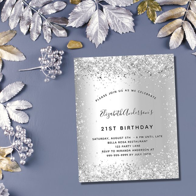 Budgetinbjudan till silver glitter party för födel (Skapare uppladdad)