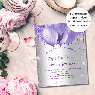Budgetinbjudan till silver violett glitter vid föd flygblad