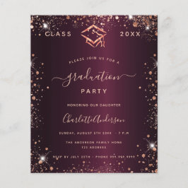 Budgetinbjudan till Studenten burgundy glitter Flygblad