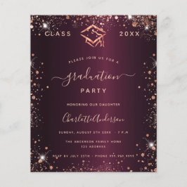 Budgetinbjudan till Studenten burgundy glitter Flygblad