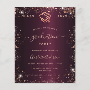 Budgetinbjudan till Studenten burgundy glitter Flygblad