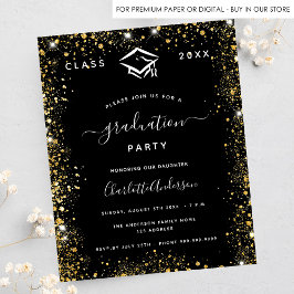 Budgetinbjudan till studenten svarta guld glitter flygblad