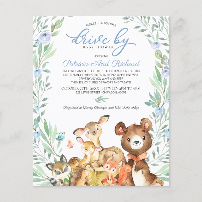 Budgetinbjudan till Woodland Drive by Baby Shower (Framsida)