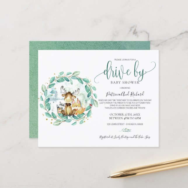 Budgetinbjudan till Woodland Drive by Baby Shower (Fram/Back In Situ)