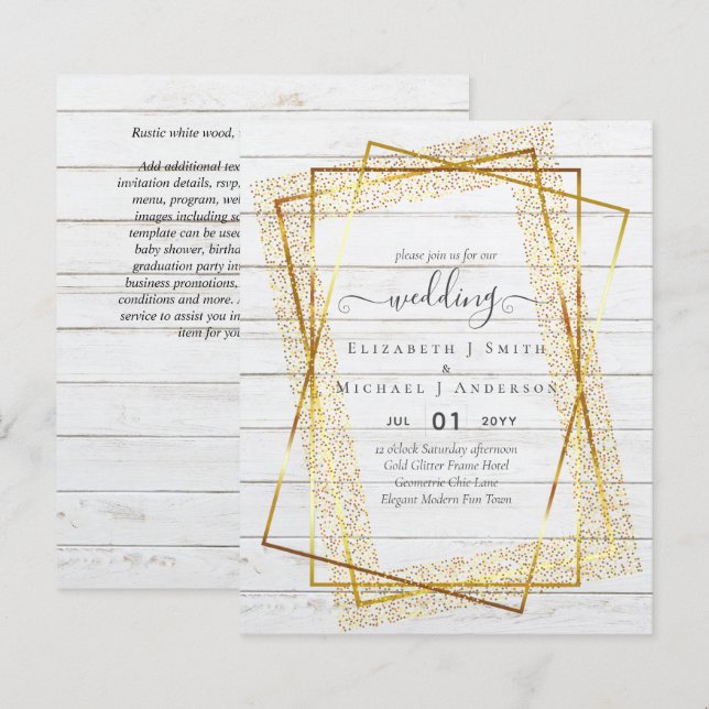 BUDGETINBJUDNINGAR Guld Glitter Geometric (Fram/baksida)