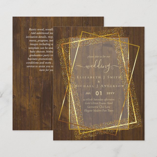 BUDGETINBJUDNINGAR Guld Glitter Geometric (Fram/baksida)