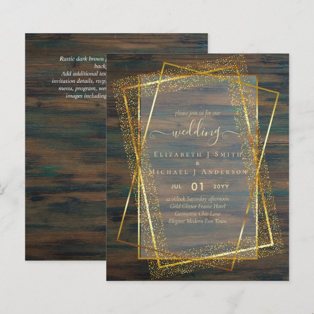BUDGETINBJUDNINGAR Guld Glitter Geometric (Fram/baksida)