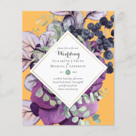 BUDGETinbjudningar till Lila Blue Blommigt Wedding Flygblad