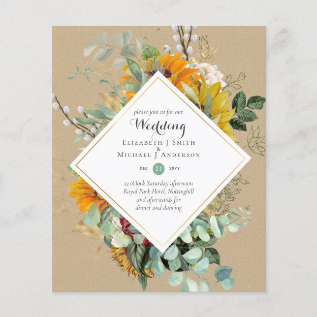 BUDGETinbjudningar till Lila Blue Blommigt Wedding Flygblad (Framsidan)
