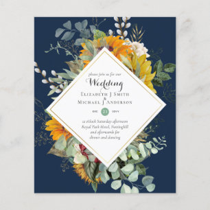 BUDGETinbjudningar till Lila Blue Blommigt Wedding Flygblad