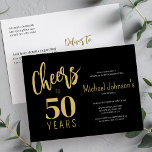 Budgetjakt på 50 år 50:e födelsedagsfesten inbjudan vykort<br><div class="desc">Elegant trendig faux guld fold och svart handskriftsskript hedrar till 50 års budgetöverkomligt vykort för födelsedagsfest inbjudan.</div>