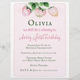 Budgetjordgubbsinbjudan 1:a födelsedag reklamblad