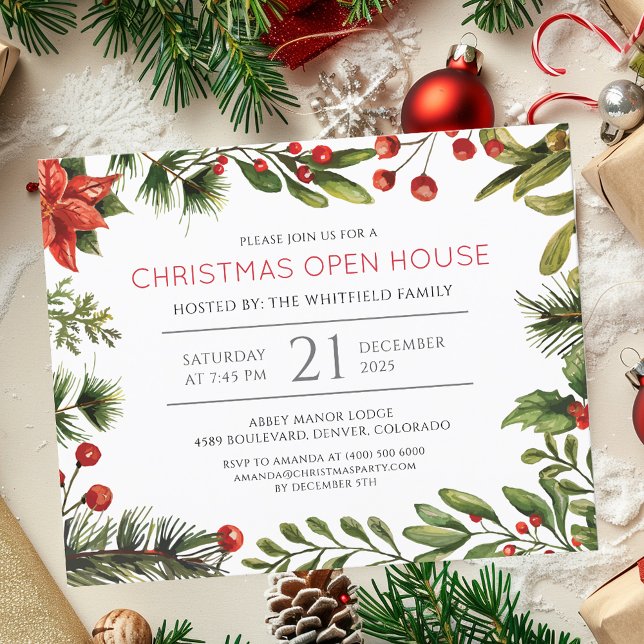 Budgetjulafton Helgdag Open House Party Inbjudan (Christmas Open House Holiday Party Invitation)
