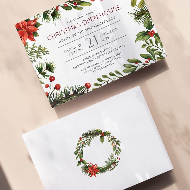 Budgetjullinbjudan - botaniskt Helgdag Flygblad (Christmas Open House Botanical Holiday Party Invitation Flyer)