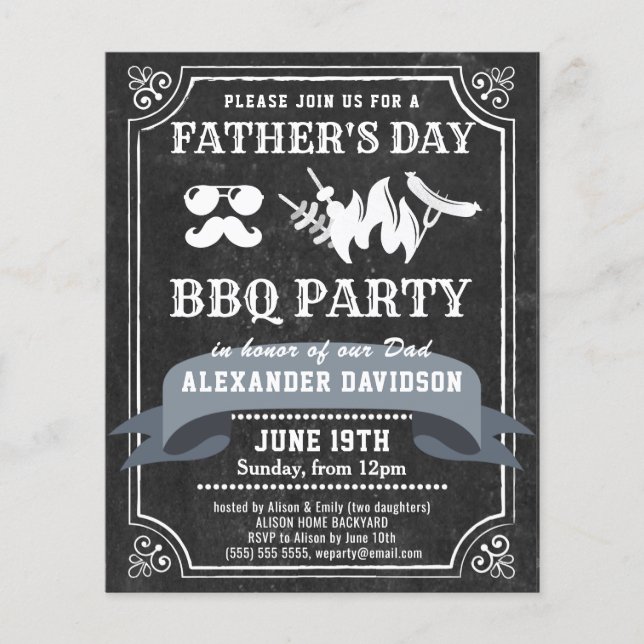 BUDGETkalkboard Fars dag BBQ Party Inbjudan Flygblad (Framsidan)