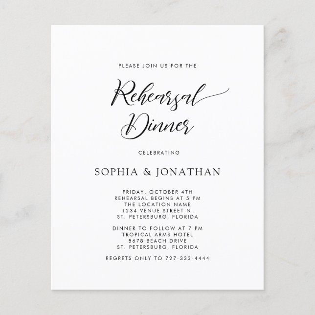 Budgetkalligrafi Bröllop Rehearsal Dinner Inbjudan (Framsida)