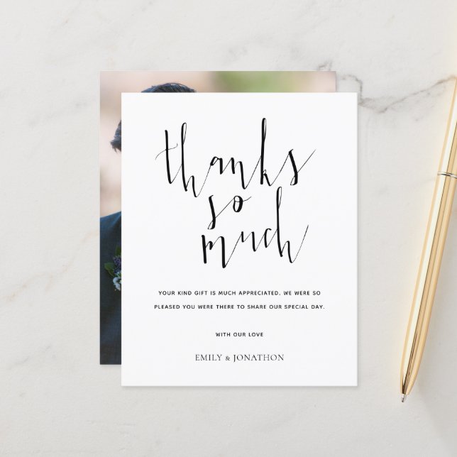 Budgetkalligrafi för alla Färg Photo Bröllop tack (Fram/Back In Situ)
