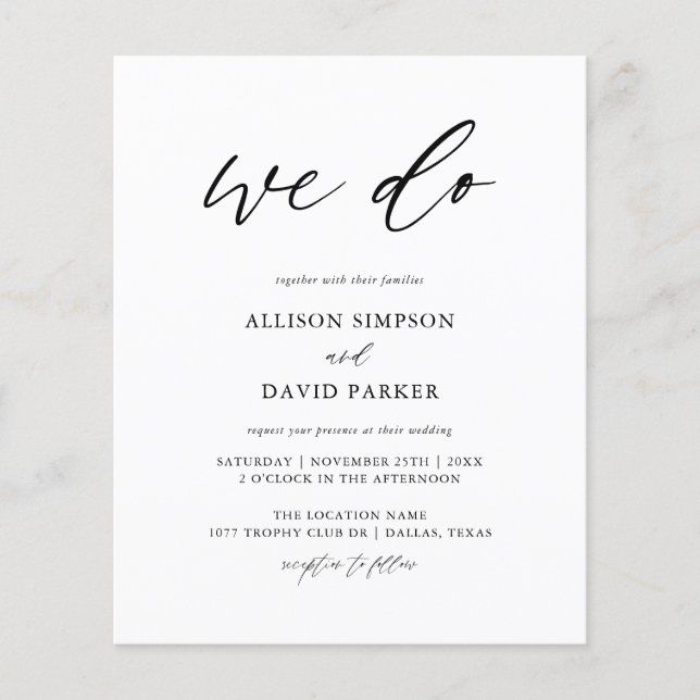 Budgetkalligrafi vi gör bröllopsinbjudningar (Framsida)