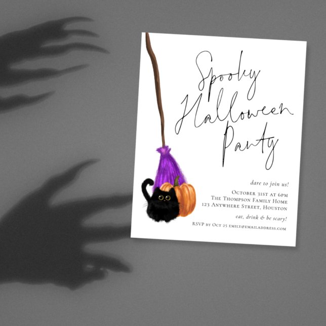 Budgetkatt Broomstick-taloky Halloween-inbjudan (Skapare uppladdad)