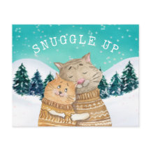 Budgetkattar som hissar upp Helgdag-kortet Snö