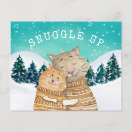 Budgetkattar som hissar upp Helgdag-kortet Snö