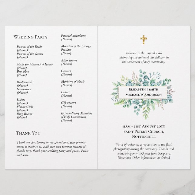 BUDGETKkatolskt Bröllop-program för grovt massflöd (Framsida)