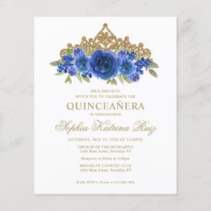 Budgetklassisk blomsterglans blå tiara Quinceañera