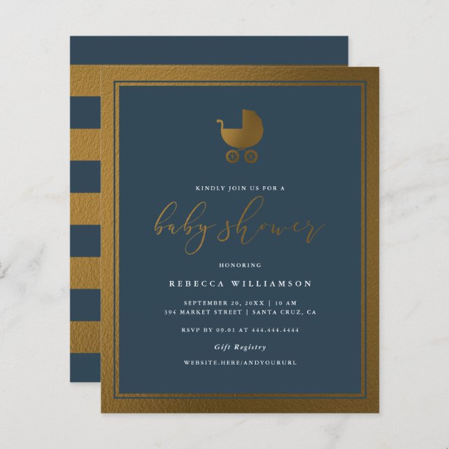 Budgetklasskammaren Blue Guld Pram Boy Shower (Fram/baksida)