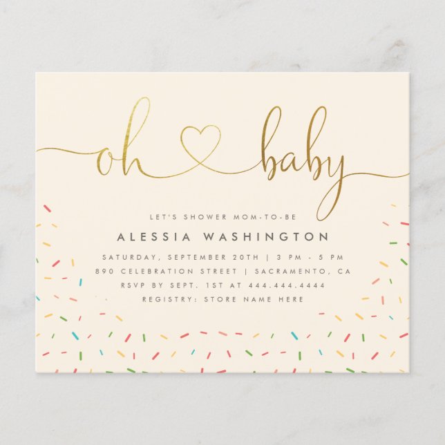 Budgetköns neutrala skript Guld Oh Baby Shower (Framsida)