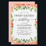 Budgetkoral - Blommigten Sweet sixteen födelsedag<br><div class="desc">Budgetkorall,  persiko- och vit Blommigt och Eucalyptus Grey Botanical Vår eller Summer Pastel Sweet sixteen (16:e) Födelsedagsfest Firande - innehåller vackra manustypografi och elegant med moderna botaniska blommor och grönenergi för speciella födelsedag.</div>