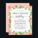 Budgetkoral - Blommigten Sweet sixteen födelsedag<br><div class="desc">Budgetkorall,  persiko- och vit Blommigt och Eucalyptus Grey Botanical Vår eller Summer Pastel Sweet sixteen (16:e) Födelsedagsfest Firande - innehåller vackra manustypografi och elegant med moderna botaniska blommor och grönenergi för speciella födelsedag.</div>