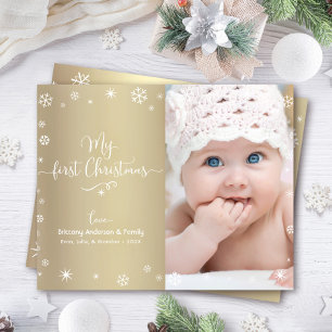 Budgetkort 1:a Baby-fotot Snöflingor Guld