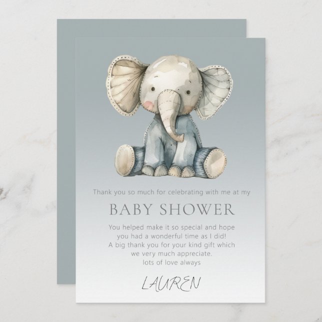 Budgetkort för cute Elephant Baby Shower Card Inbjudningar (Fram/baksida)