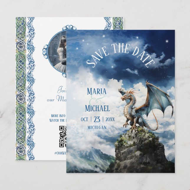 Budgetkort för Dragon Bröllop spara datum vykort (Fram/baksida)